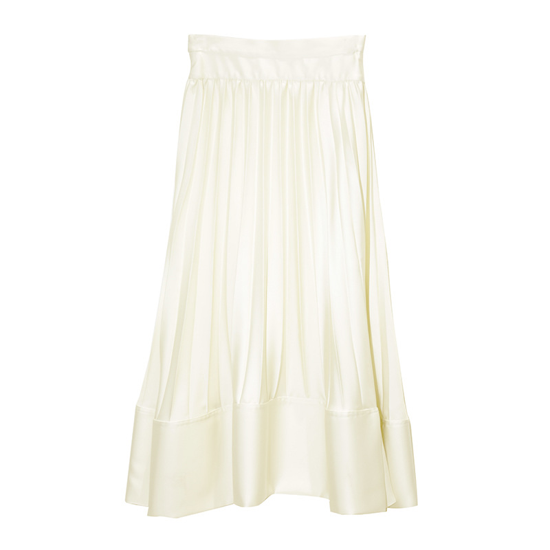 Spring Pleated Slit Versatile Satin Skirt Long