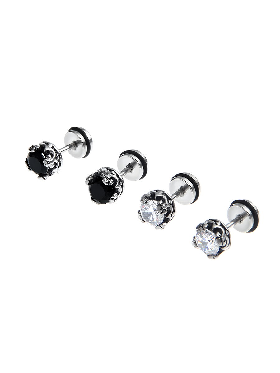 Title 6, Titanium Steel Black Zircon Earrings