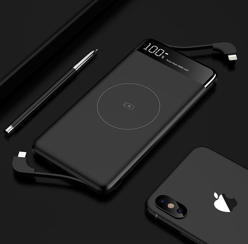 Thin And Light Type 10000mAh Digital Display Wireless Power Bank With Built-in Cable - Image 2