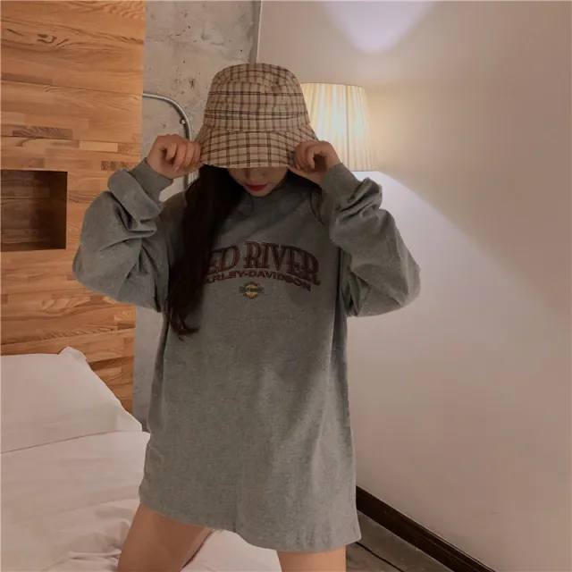 T shirt Female Stripe Ins Super Fire CEC Long Sleeve Thin Loose Grey - Shop at LoveMi