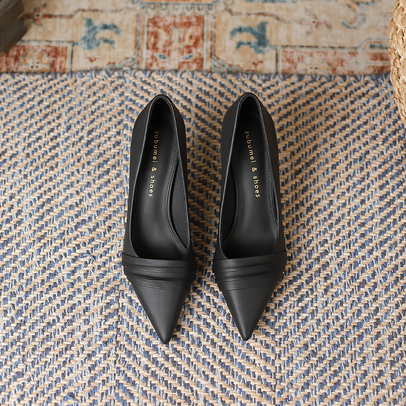 New Shallow Mouth Pleated Single Shoes Female Black - Shop at LoveMi