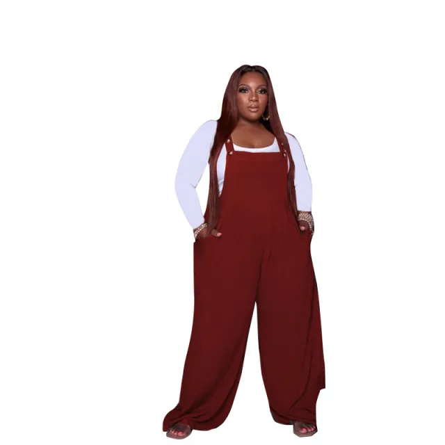 Plus Size Women's Solid Color Overalls Two piece Set Red - Shop at LoveMi