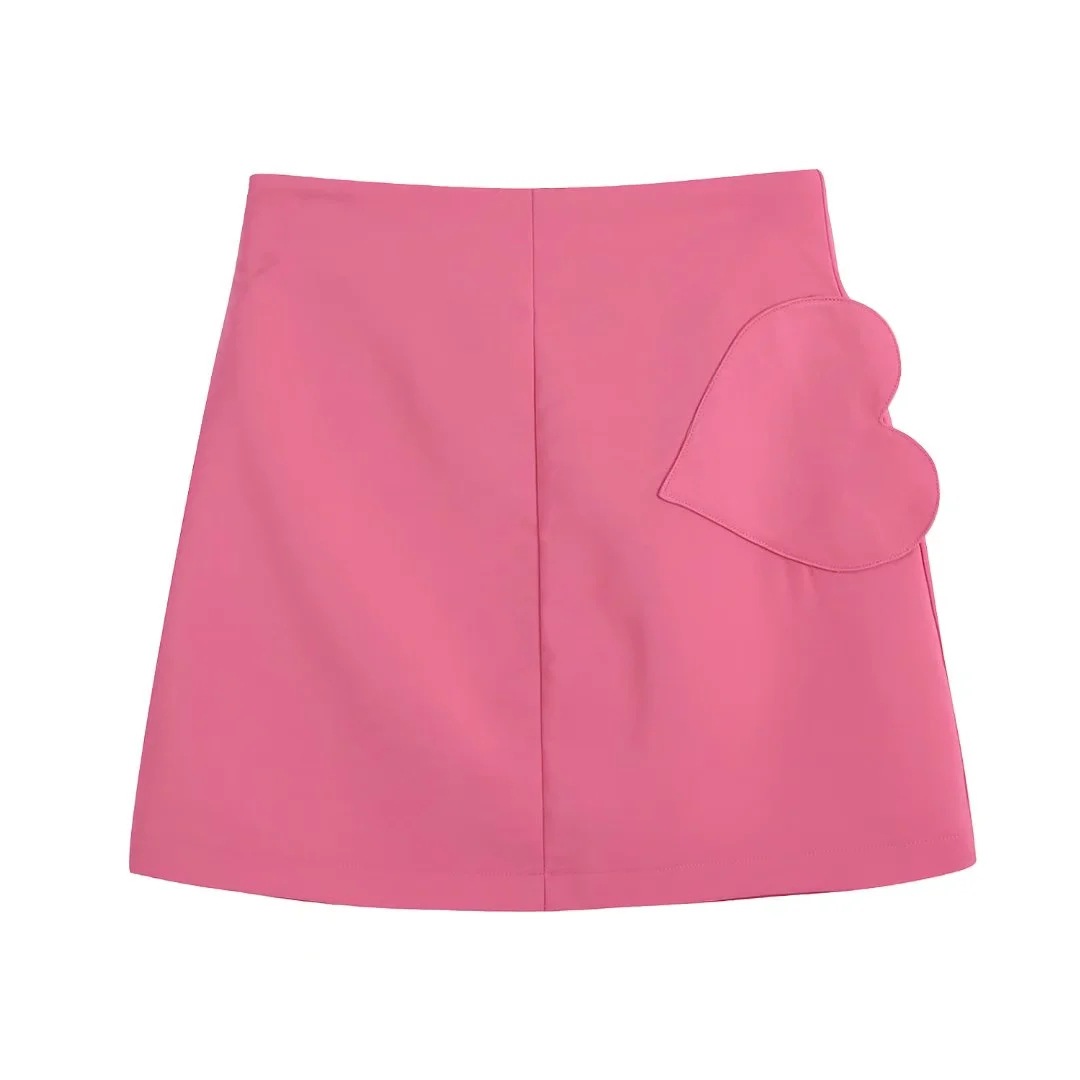 Spring New Love Decoration Silk Satin Texture Miniskirt Ladies  Short Skirt Sweet