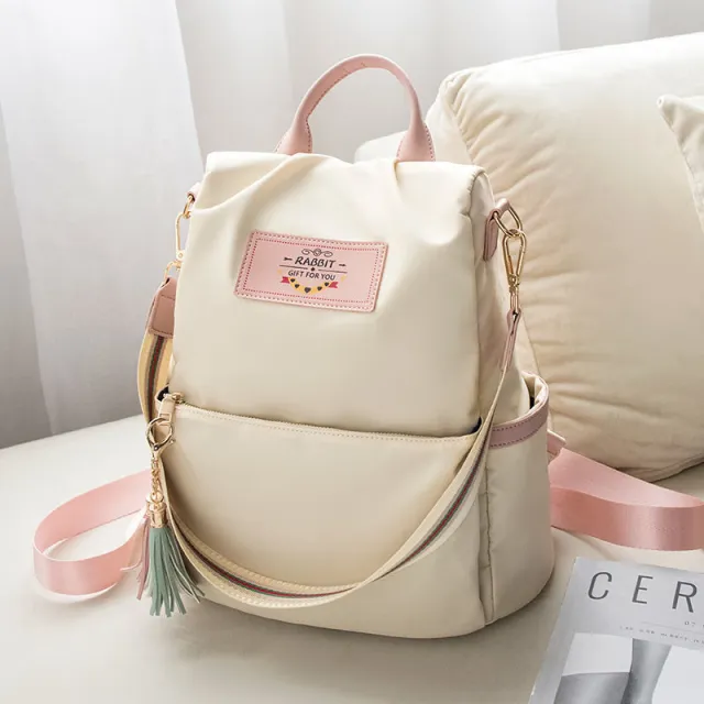 Student Girl Oxford Cloth Backpack Large Capacity Travel School Bag Beige - Shop at LoveMi