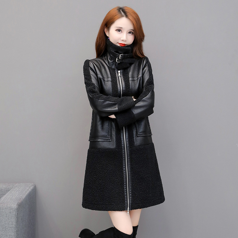 Ladies Leather Thickened Fur Coat Lapel