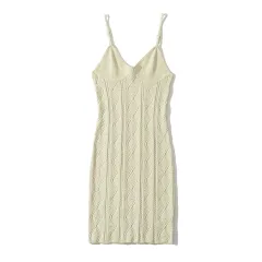 Women's Spring And Summer Fashion Low Cut Slim Dress - Beige - View 1