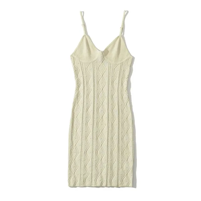 Women's Spring And Summer Fashion Low Cut Slim Dress Beige - Shop at LoveMi