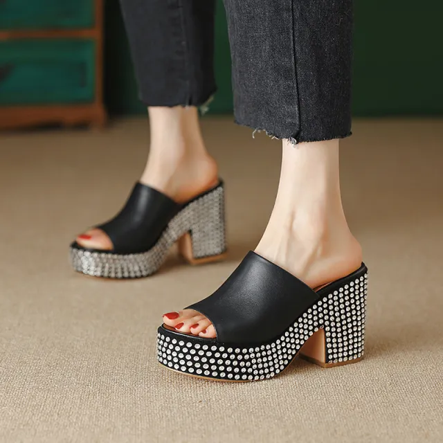 Platform Sandals High Heel Chunky Heel Sandals Black - Shop at LoveMi