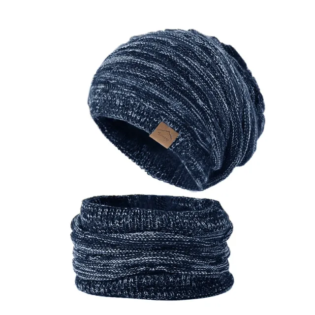 Autumn And Winter Ladies Knitted Wool Pile Hat Navy Blue Suit - Shop at LoveMi
