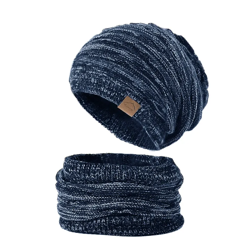 Autumn And Winter Ladies Knitted Wool Pile Hat - Navy Blue Suit