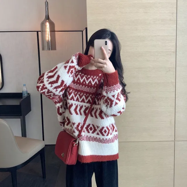 Loose Pullover New Year Sweater Top Red - Shop at LoveMi