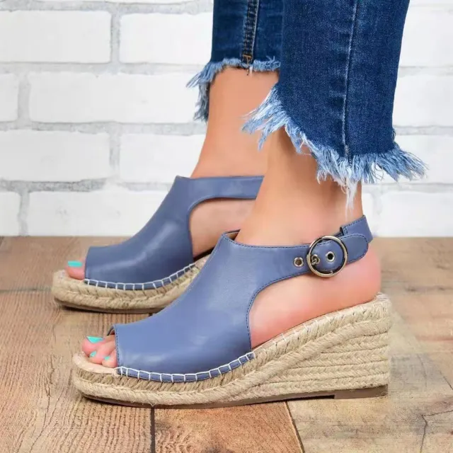 Woven Wedge High Heel Fish Mouth Sandals Blue - Shop at LoveMi
