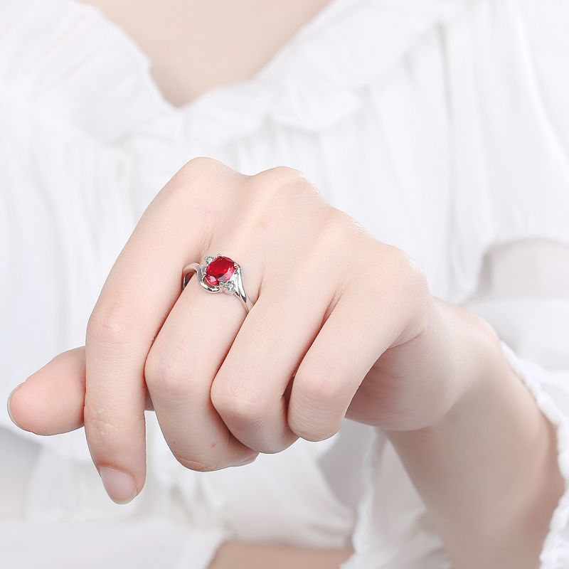 Imitation Green Chalcedony 925 Silver Plated   Couple Ring Female Ruby Ring