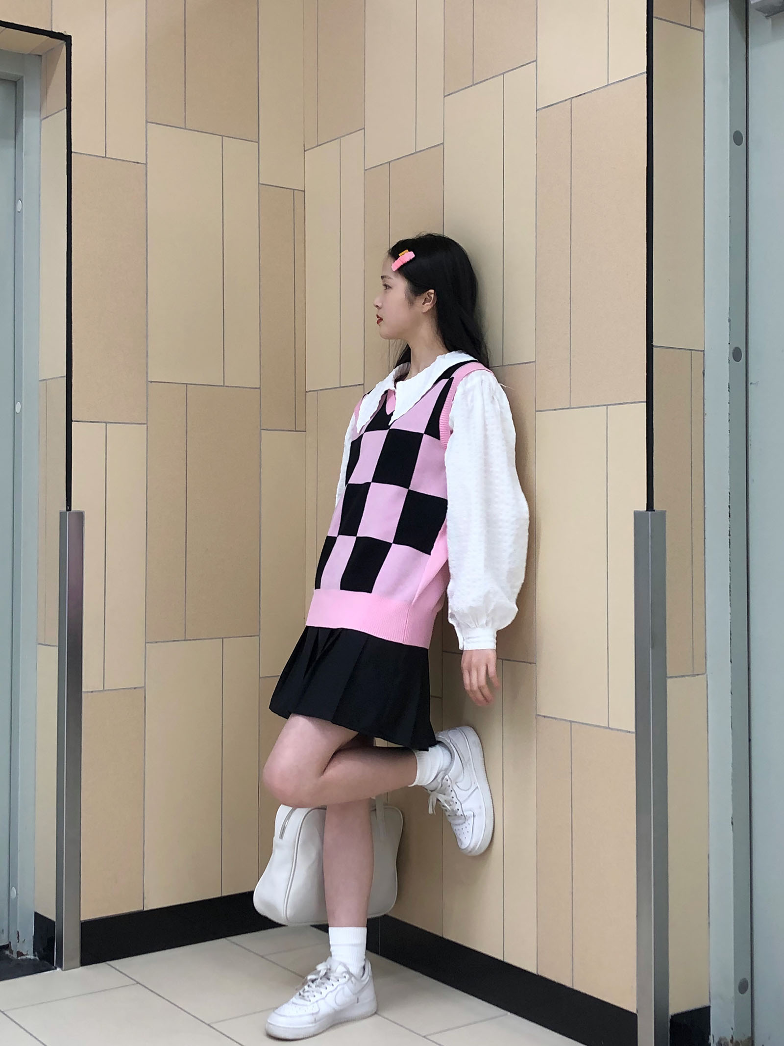 Lady Checkerboard Patchwork Vintage Ladies Knit Tank Top