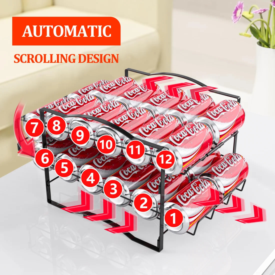 4 Tiers Can Organizer Rack, 48 Cans Soda Can Dispenser Organizer For Refrigerator, Set Of 2 Stackable Beverage Dispenser Rack 8