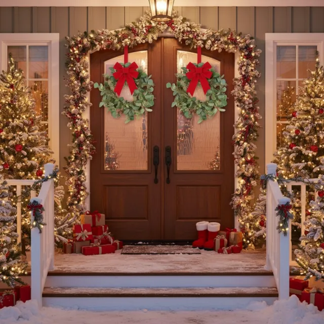 Set 14.2in Eucalyptus Christmas Wreath Candle Rings Natural Green Artificial Plants Garland Home Door Holiday Wall Decor Green - Shop at LoveMi