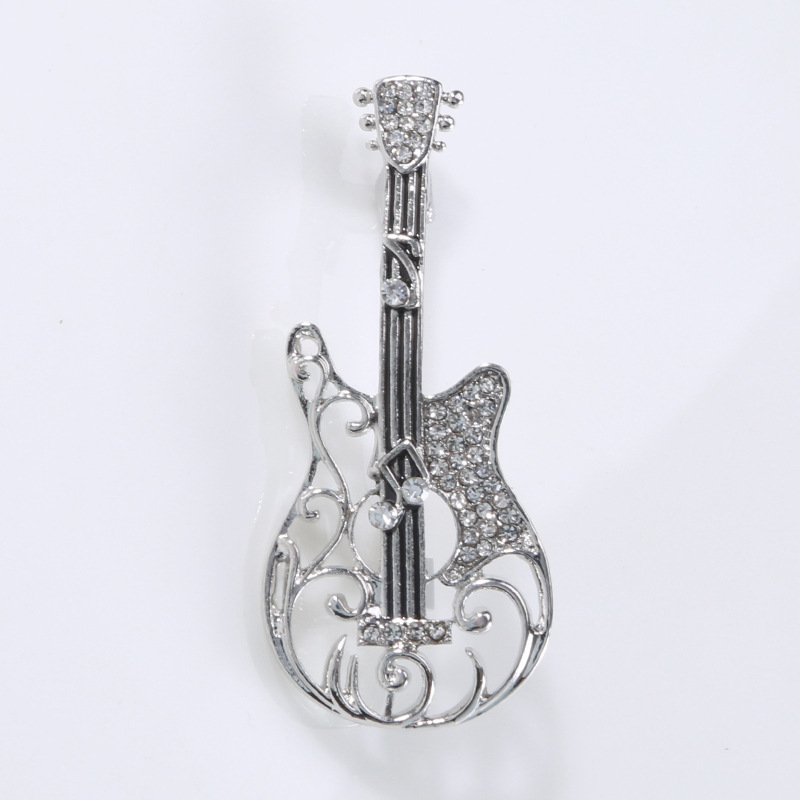 Women's Vintage And Versatile Diamond Guitar shaped Brooch Silver - Shop at LoveMi