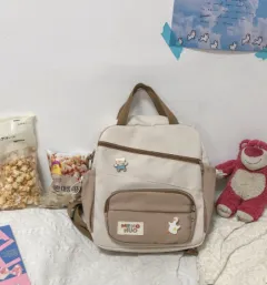 Contrast Color Mini Backpack Women's New Student All Match Shoulder Bag - White - View 1