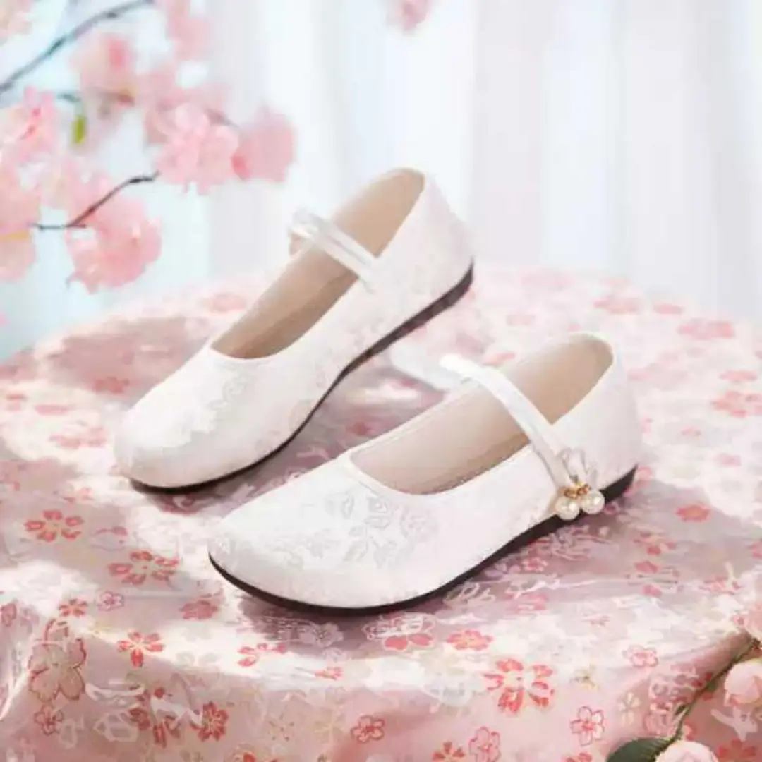 Spring & Summer Chinese Style Satin Shallow Flats -Soft Sole Breathable Mary Jane Cloth Shoes With Elegant Jacquard Texture, Perfect For Qipao & Hanfu Styling F