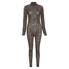 Fashion Sexy Slim Back Zipper Casual Jumpsuit - Khaki - View 1