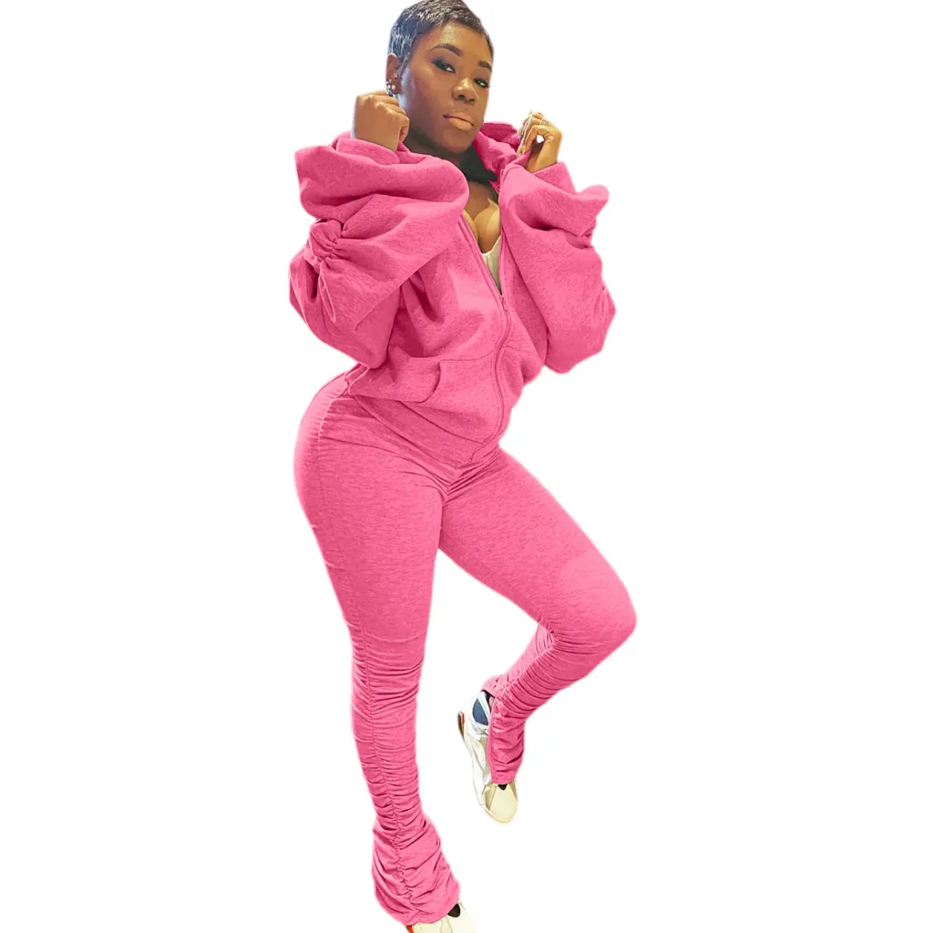 Women Sportswear Set Long Sleeve Autumn Tracksuit - Pink