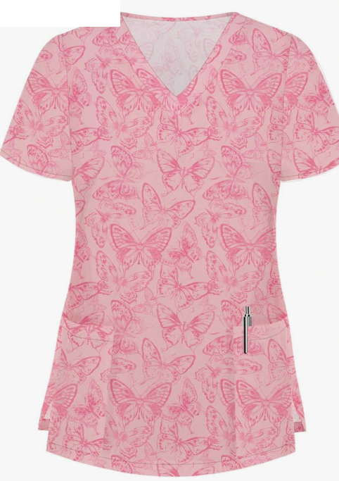 Plus Size Women's Vibrant Print Scrub Top Casual V-Neck Short Sleeve