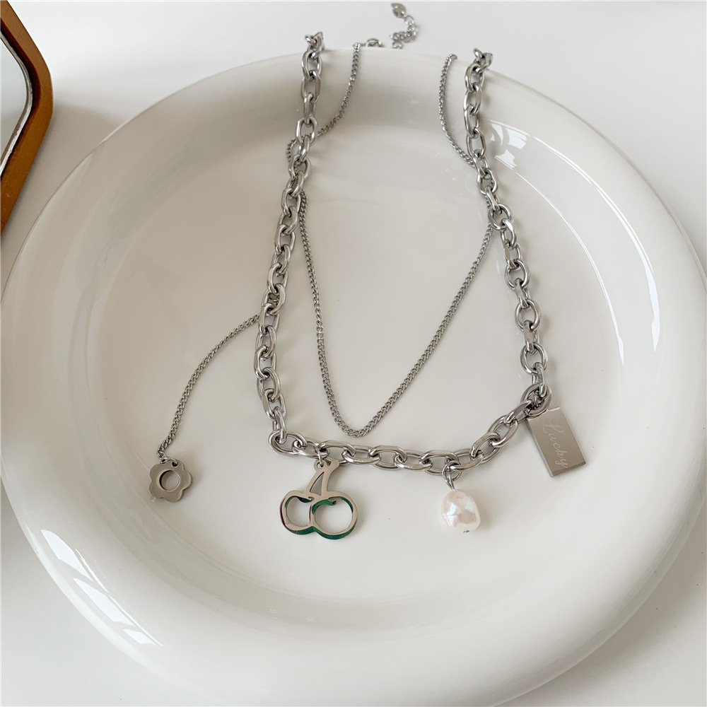 Simple Personality Hip Hop Pearl Love Tassel Necklace