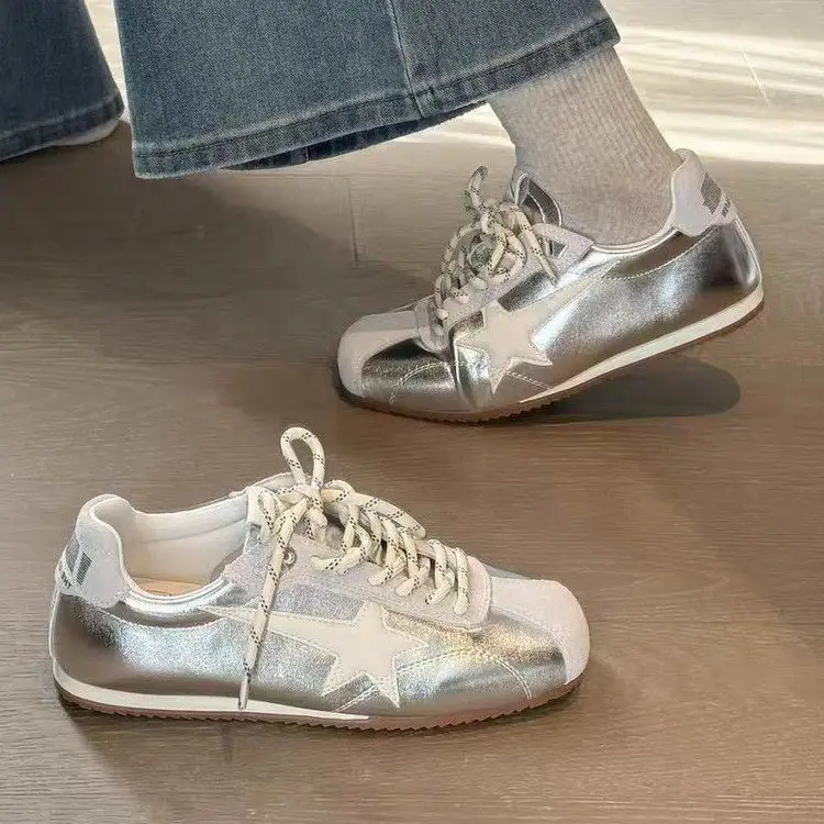 Women Metallic Silver Retro Dexter Sneakers Star