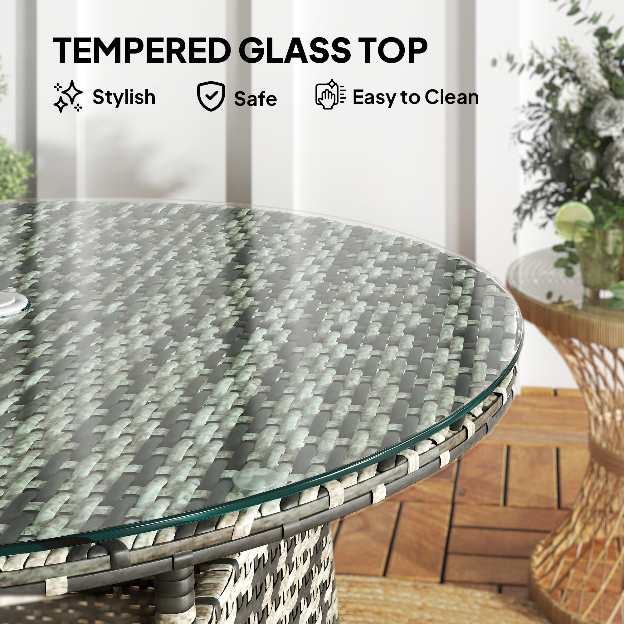 Vine Woven Garden Table, Outdoor Furniture Coffee With Umbrella Hole — image 7
