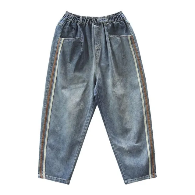 Artsy Side Striped Patchwork Jeans Blue - Shop at LoveMi
