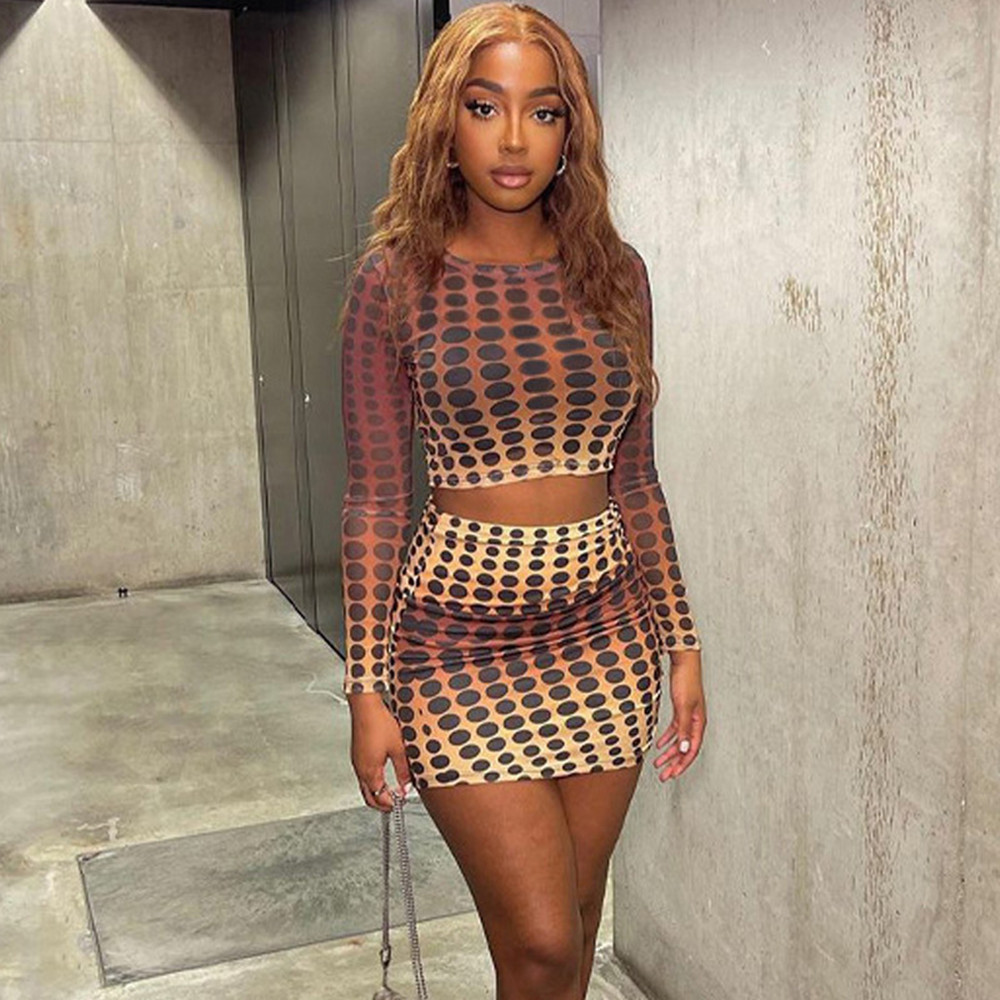 Women's Fashion Print Long Sleeve Cropped Top