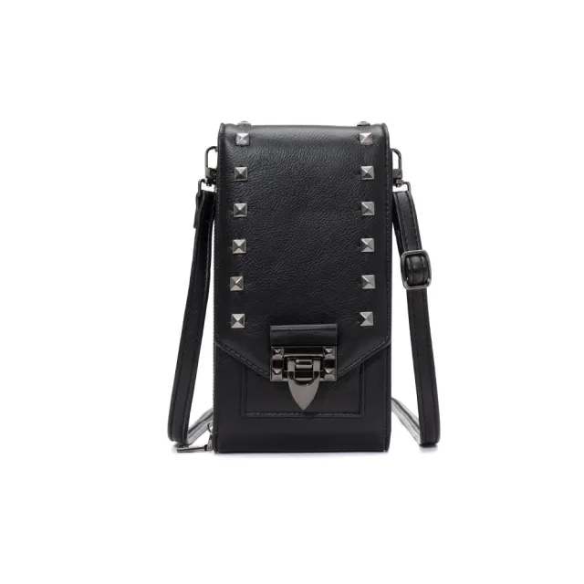Rivet Design Shoulder Bags Mobile Phone Handbag Solid Color Crossbody Bags Women Black - Shop at LoveMi