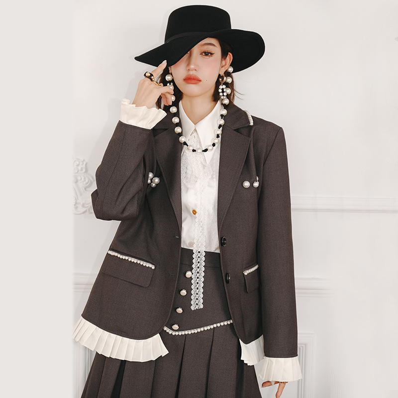 Fashion Ladies Gray Lace Long Sleeve Loose Jacket