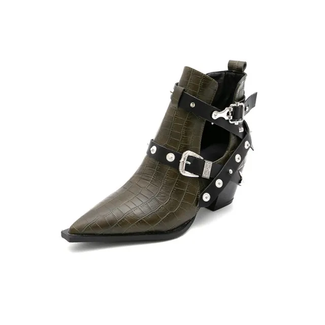 Women Thick Heeled Spring And Autumn Single Boots Green - Shop at LoveMi