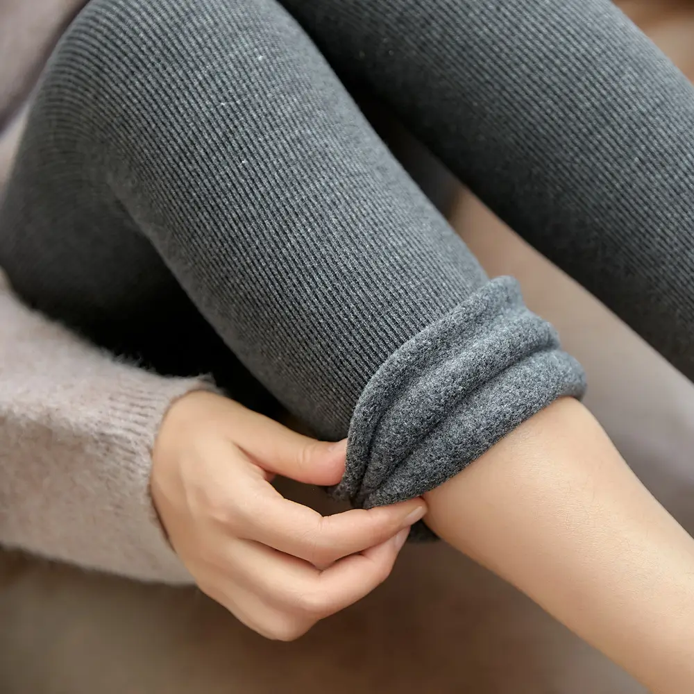 High Waist Stripes Leggings Winter Warm Thick