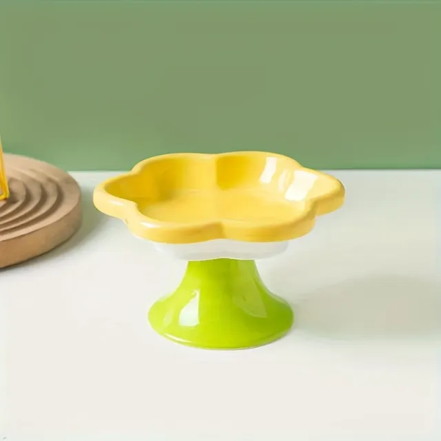 Raised Ceramic Bowl With Cat Flower Design Raised Cat Food Bowl Water Plate Snack Plate With Neck Protection Support Yellow - Shop at LoveMi