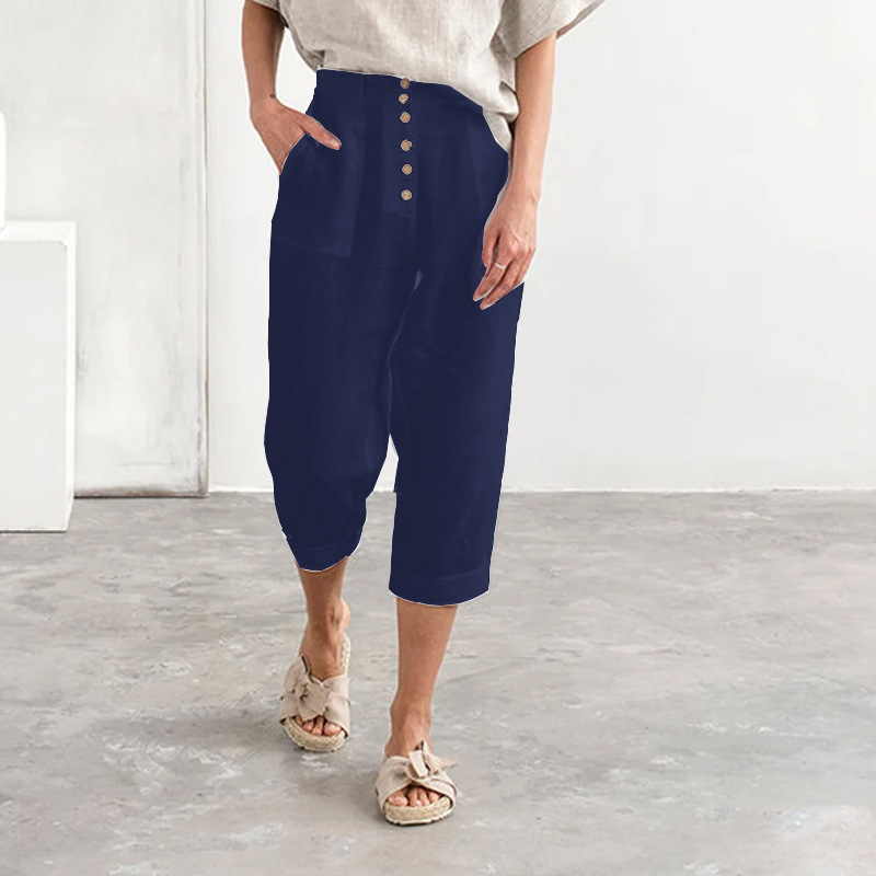 Title 2, Casual Breasted Cotton Linen Loose Casual Pants