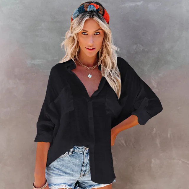 Ladies Slub Shirt Beach Jacket Black - Shop at LoveMi