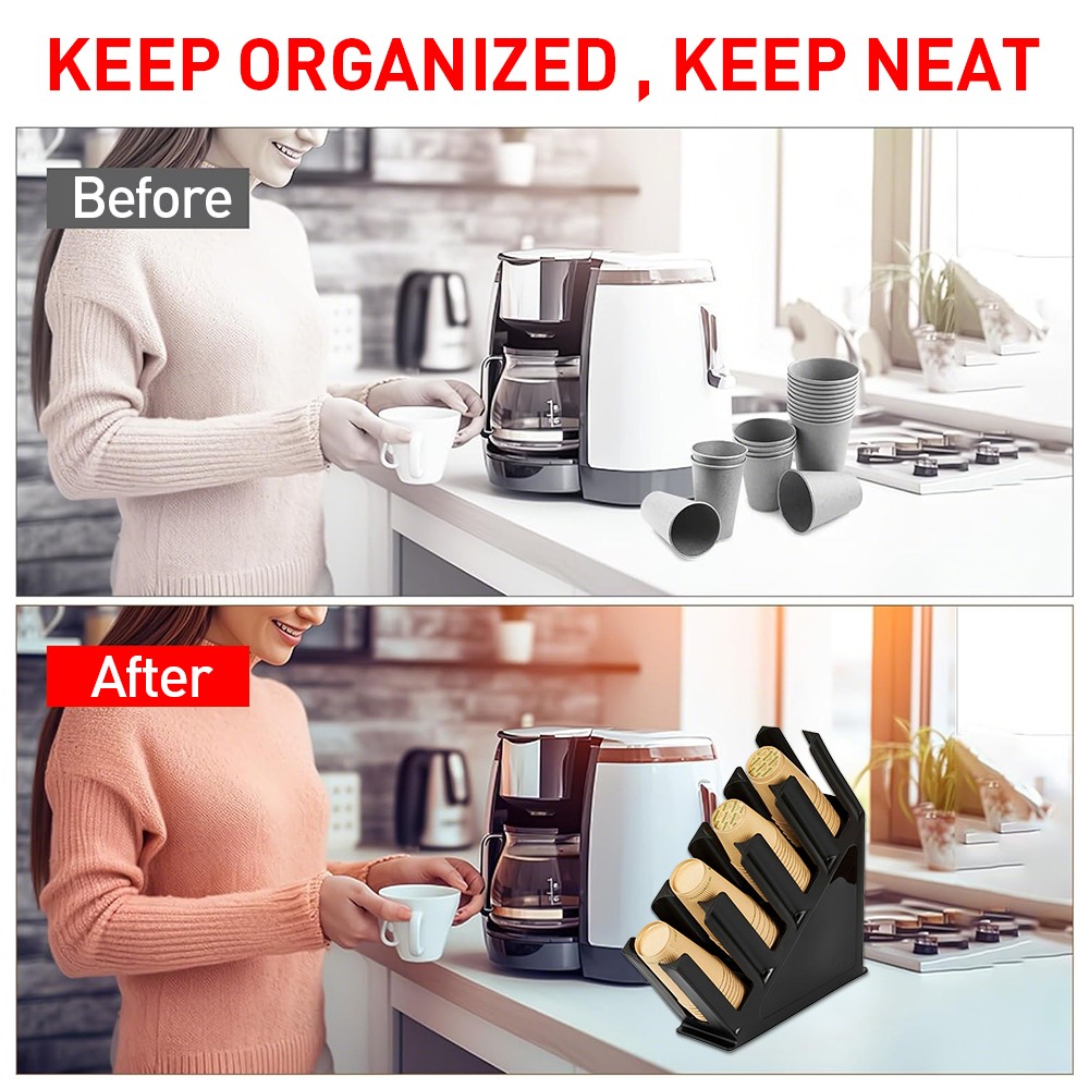 Coffee Cup Lid Organizer Holder Countertop Paper Cup Dispenser 4 Compartments