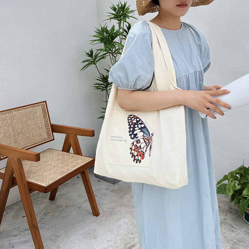 Ins Wind Butterfly Oil Painting One Shoulder Canvas Bag