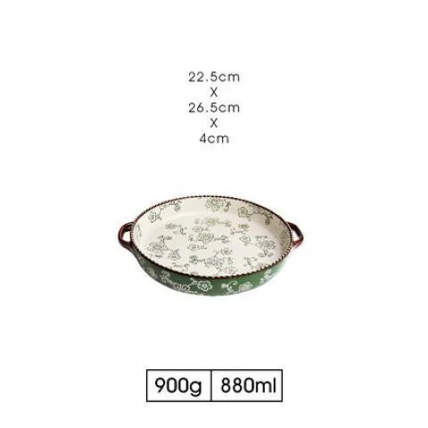 Japanese style Cherry Blossom Hand painted Ceramic Baking Sheet 10.5Inch Cherry Blossom Green - Shop at LoveMi