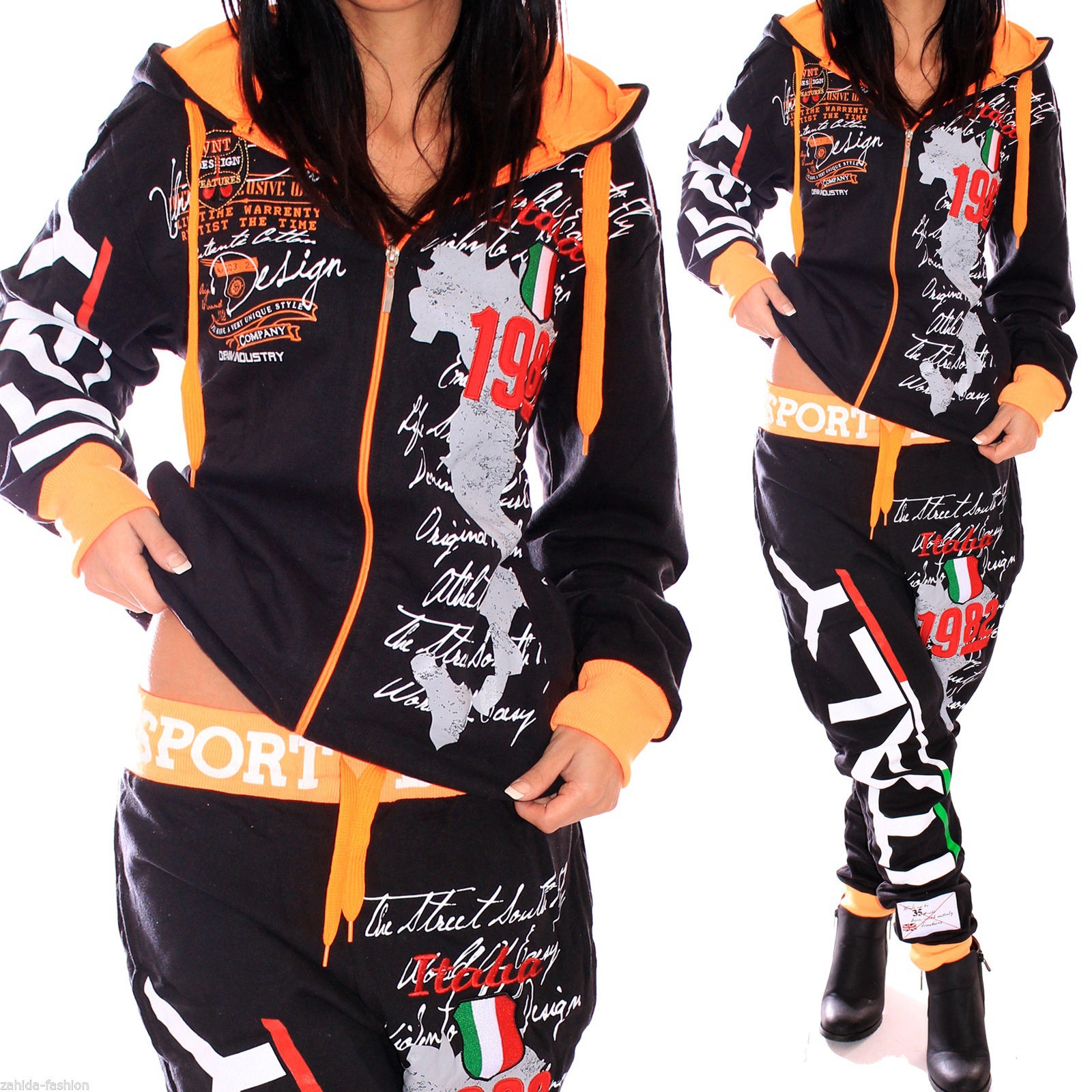 Fashion Ladies Hooded Letter Print Sports Suit