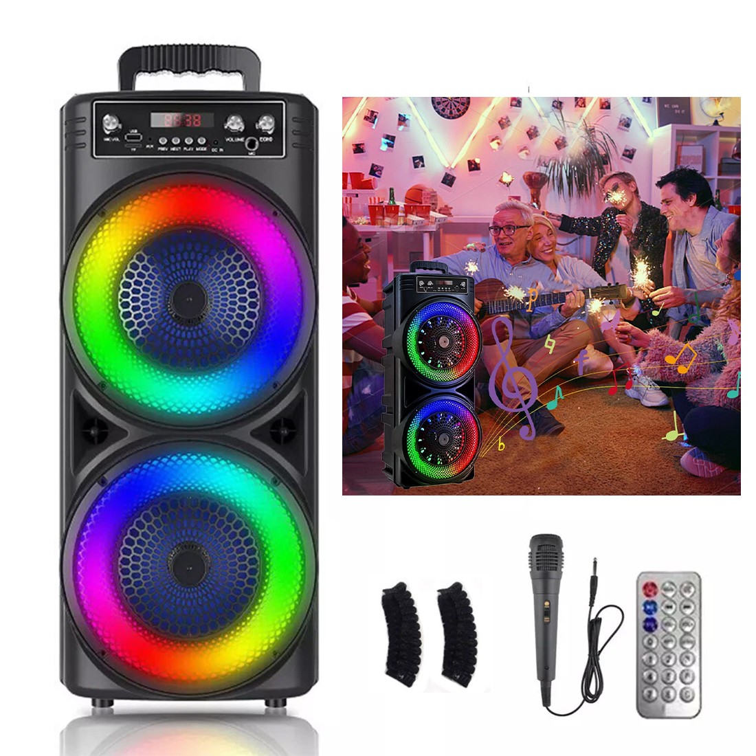 Portable Bluetooth Speaker Sub Woofer Heavy Bass Sound System Party Mic UK 4