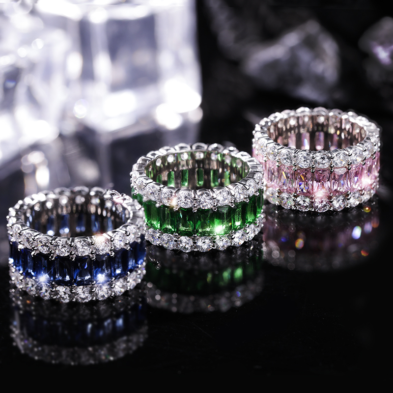 925 Sterling Silver Diamond Color Jewel Ring