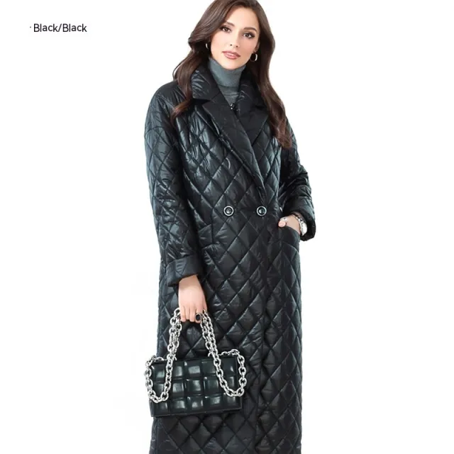 Women's Long Thin Coat Lapel Cotton padded Coat Black - Shop at LoveMi