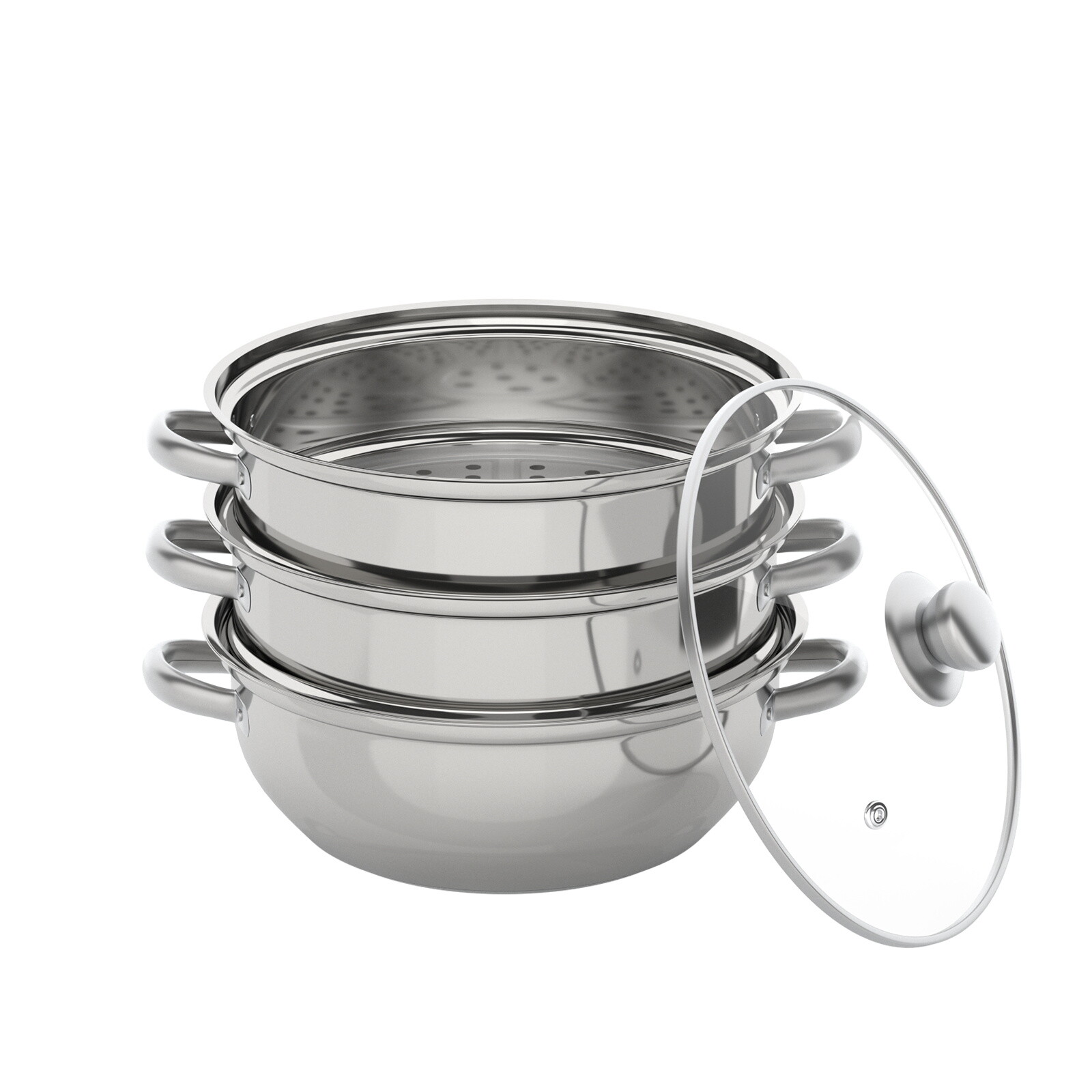 Three Tier Induction Hob Stainless Steel Steamer Steam Pot Cooker Set Glass Lid
