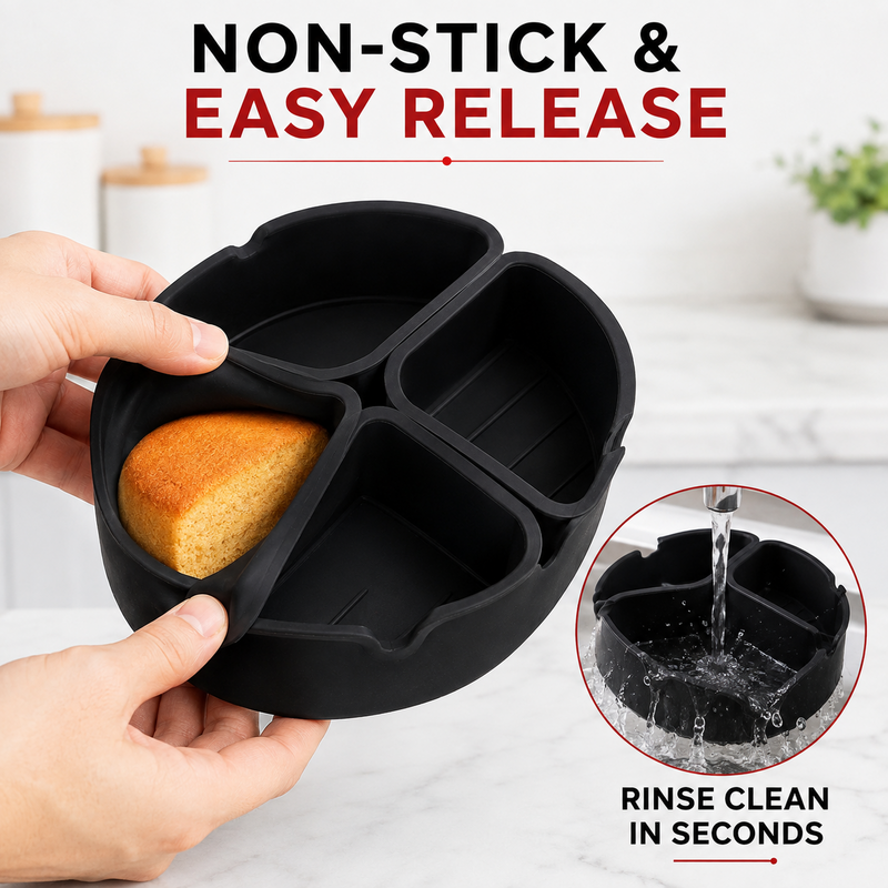 4 Section Food Grade Silicone Air Fryer Baking Pan Non Stick Reusable Divided Baking Tray