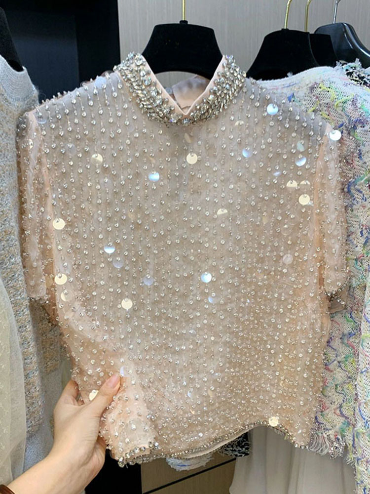 Heavy-duty Sequined Diamond-encrusted Short Sleeve T-shirt Women's Summer - Image 2