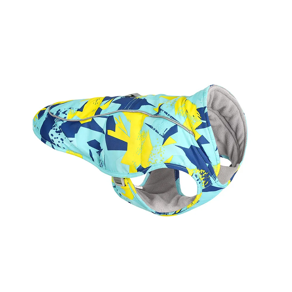 Pet New Dog Jacket Print Waterproof Reflective Cotton Clothes - Blue