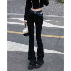 Women's Irregular Cutout Tie High Waist Jeans - Black - View 1